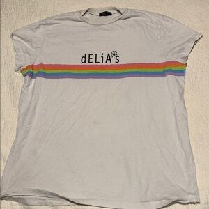 dELiA*s White Tee with Vibrant Rainbow Stripe